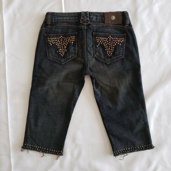 Y2K Antik Denim Grunge Embroidered Studded Capri Jeans SZ 27 - Picture 8 of 10